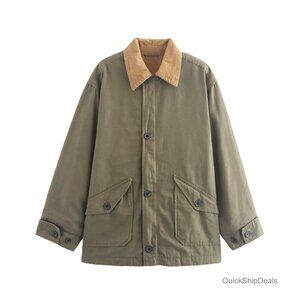 Oversized Corduroy Lapel Button Down Casual Jacket Lightweight Women's